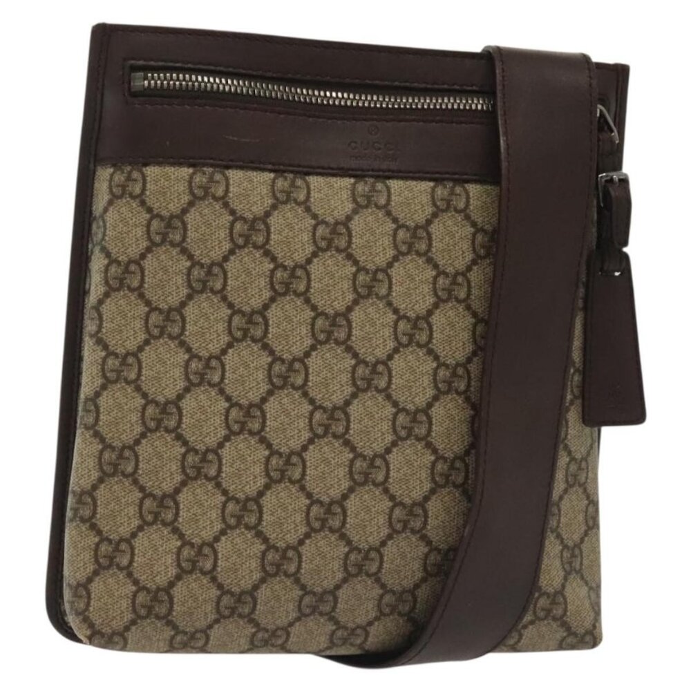 Authentic GUCCI GG Supreme Shoulder Bag PVC Beige Silver 92562